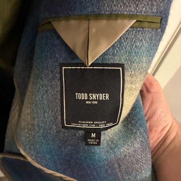 Todd Snyder Blue and Cream Plaid Pea Coat - Picture 6 of 7